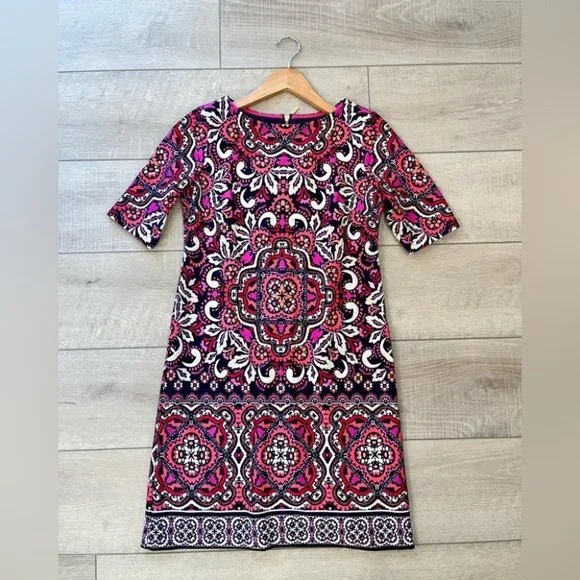 ELIZA J vibrant damask print sheath mini dress with back zipper size 2 petite - Picture 7 of 11